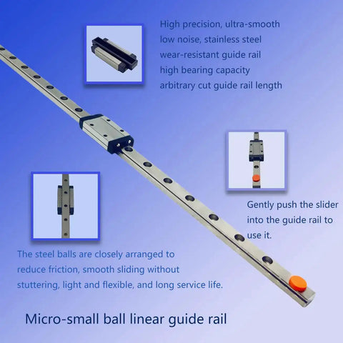 Mini Linear Guide Rail 400mm Pair With MGN9H Sliding Block showcased on blue background with diagram and details