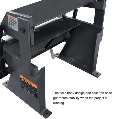 12 Inch Box And Pan Brake For 20 Gauge Metal, side view showing cast iron base, compact 62 lb design for DIY garage projects