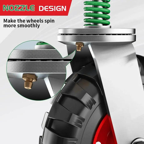 Close-up of 8 Inch Fence Gate Wheel For Metal Tube Gates showing spring and nozzle design for smooth rotation