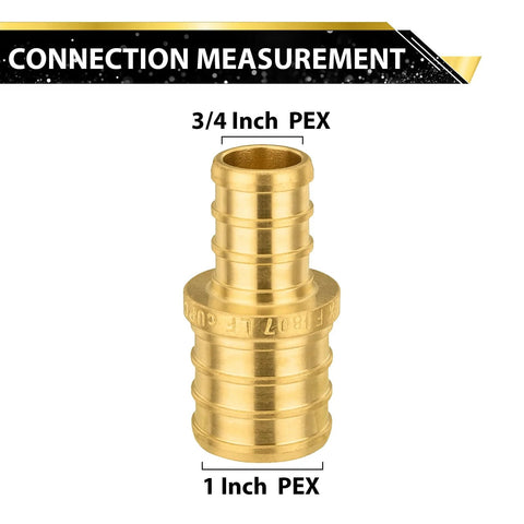 Brass PEX reducing coupling, 1 in x 3/4 in, crimp fitting for PEX tubing