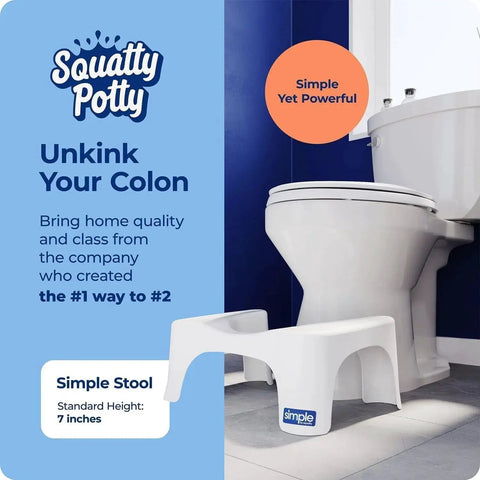 Simple Curve 7 Inch White Bathroom Toilet Stool For Easy Squatting placed in front of a standard toilet showcasing height and fit.