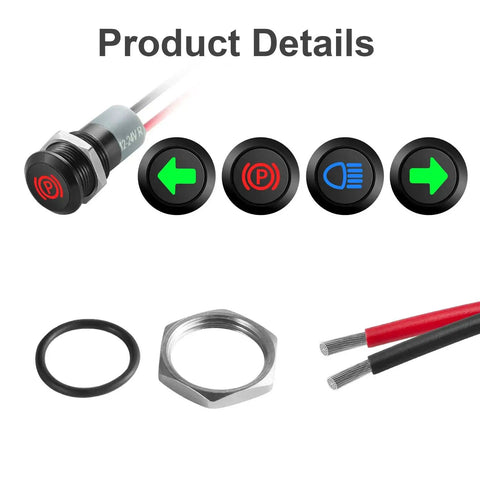 Product details of 4 Pack Waterproof 12V 24V LED Indicator Lights For Vehicle Panel Mount Half Inch Cutout With Metal Housing and wiring