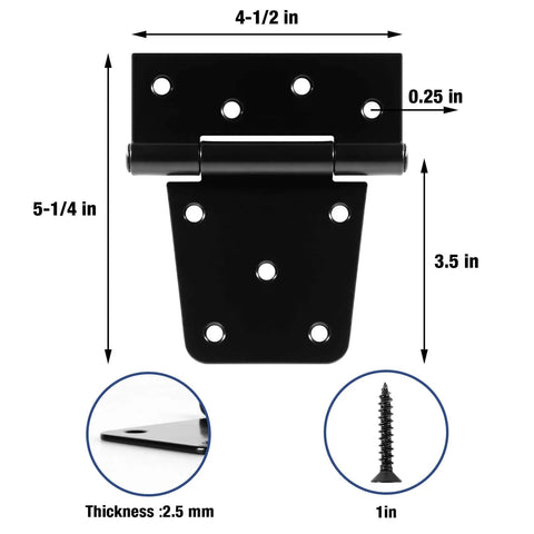 Heavy Duty Fence Gate Hinges 3.5 Inch By 4.5 Inch Black Exterior Outdoor Hinges product dimensions and screw details