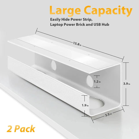 Two Pack Large Capacity Under Desk Cable Management Tray 31.5in Total Length 2x15.7in PVC Standing Desk Cord Organizer