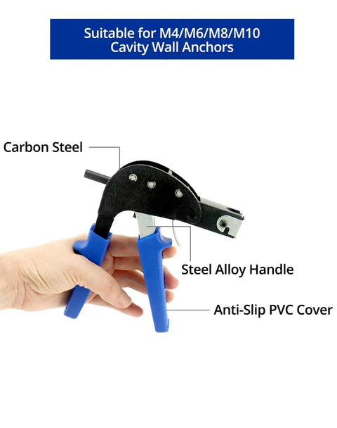 Hollow Wall Anchor Setting Tool With Non Slip Rubber Grip And Safety Slip Guard Durable Metal Construction For Precise Cavity Wall Fixings Installation Across Pro And DIY Projects For Home And Workshop Use, blue handle visible.