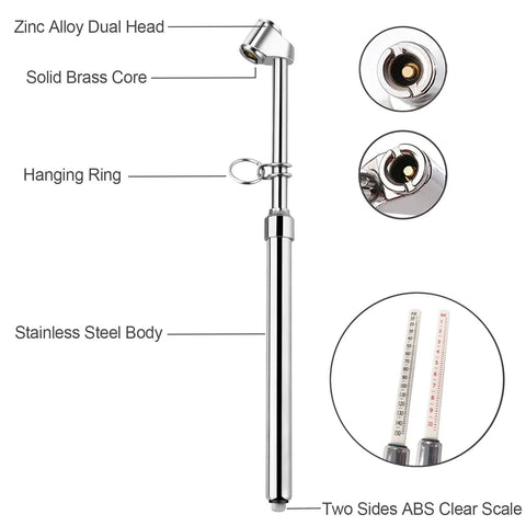 ATsafepro truck tire pressure gauge, heavy-duty pen style, stainless steel with dual head, PSI/Bar scale, pack of 2