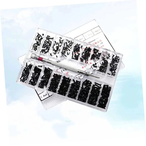 Miniature Machine Screw Set With 18 Sizes Flat Head Countersunk Carbon Steel Screws In Clear Storage Box For Glasses Repair