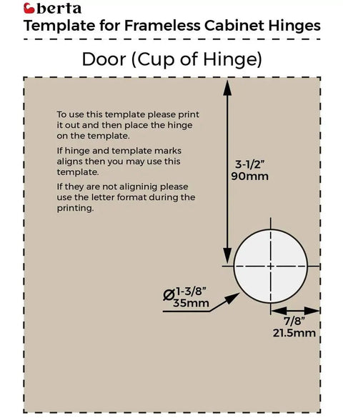 Installation template for Concealed Hydraulic 165 Degree Frameless Cabinet Door Hinges With Adjustable Mounting Easy Install