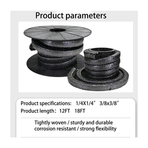 Graphite braided packing rope, 3/8x3/8 in, black, two spools with 12 ft and 18 ft, high-temp seal for pump valves, Amazon