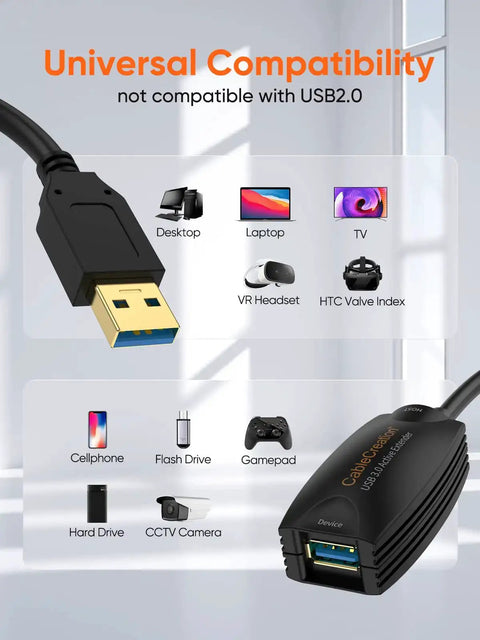 Active USB 3.0 Extension Cable 16.4 Ft Male to Female with universal compatibility features and gold connectors for Oculus Quest 2