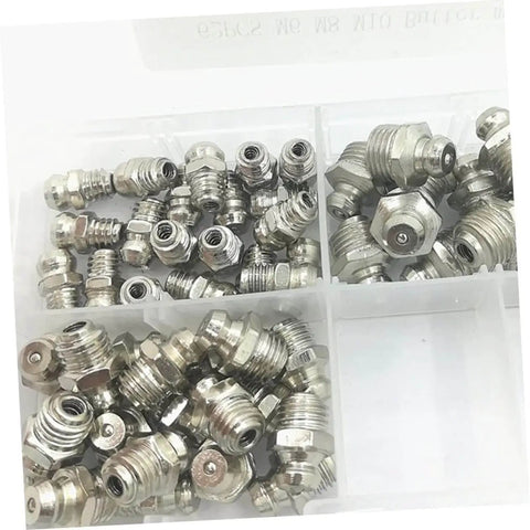 Grease Fitting Kit With All In One Grease Gun Nozzles For Lubricating Bearings And Machinery Assorted Fittings In Various Sizes Angled