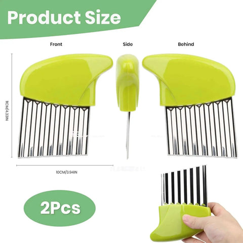 Two Pack Stainless Steel Crinkle Cutter Set For Veggies And Butter, Wavy Cutter For Potatoes Carrots Cucumbers, green handle, front view