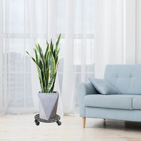 Heavy Duty Cast Iron Plant Stand On Wheels For Indoor And Outdoor Use, 11 Inch Diameter And 3 Inch High Rolling Plant Pallet Caddy with planter