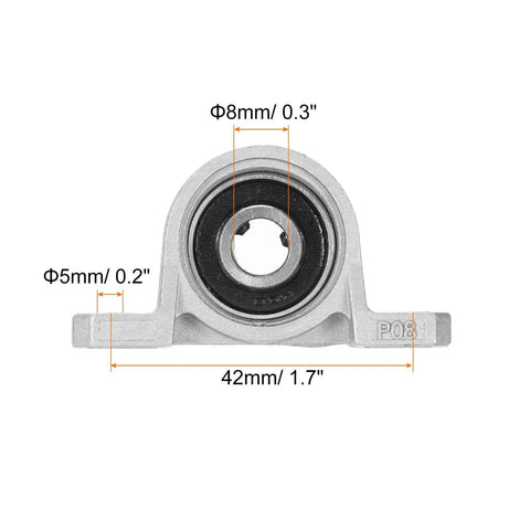 Front view of Self Aligning Pillow Block Bearing 8mm Bore Zinc Alloy Insert Bearing with Cast Iron Housing 55 x 13 x 28mm for machinery