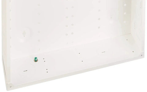 Bottom view of 21-Inch SMC Structured Media Enclosure Only, Model 47605-21E, White, showing rack-ready slots, sheetrock depth marks