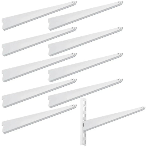 10 Pack Adjustable Shelf Brackets For Double Track System Closet Organization Heavy Duty Wire Shelf Brackets White 11.5 Inches