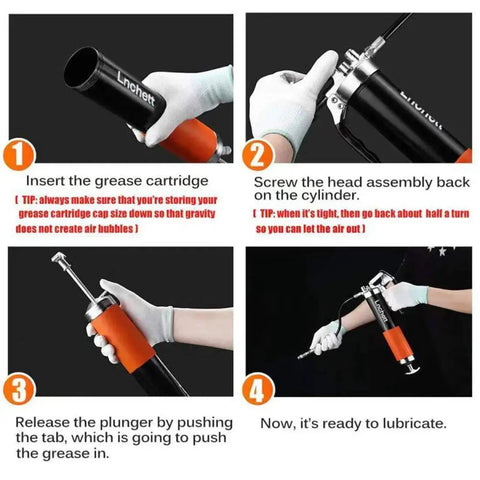 Heavy Duty 9000 PSI Grease Gun With Quick Release Coupler And 18 Inch Spring Flex Hose 14 Oz Capacity installation steps
