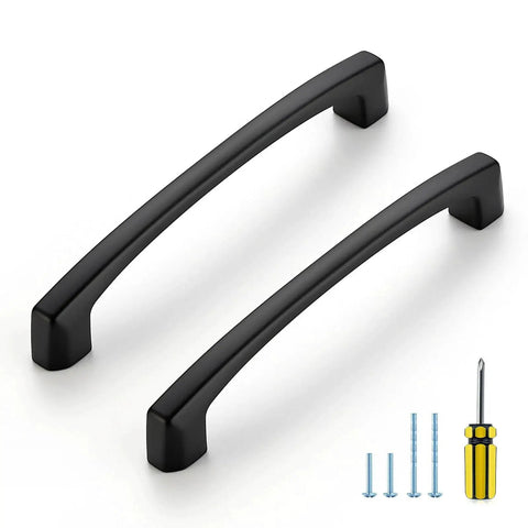 30 Pack 5 Inch Hole Center Kitchen Cabinet Handles Curved Black Zinc Alloy Drawer Pulls For Cabinets with screws and screwdriver