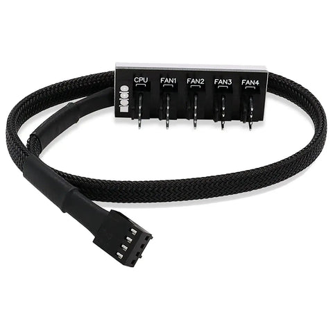 Five Way Fan Hub Splitter Cable For Desktop PCs PWM 4 Pin And 3 Pin Fans Power Extension Cord Adaptor, black cable
