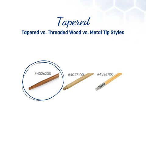 60-Inch Flo-Pac Tapered Wood Handle With Lacquered Hardwood For Standard Threaded Tools, shown with other handle styles.