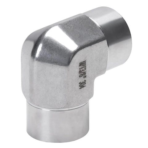 DERPIPE 90° street elbow, 3/8 in NPT female to 3/8 in NPT female, stainless steel 304 forged, angled side view, pack of 2