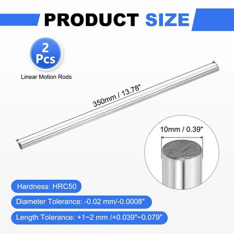 2 Pack 10Mm By 350Mm Linear Motion Rods Hardened Chrome Plated HRC50 for 3D printers DIY CNC smooth glide ball bearing