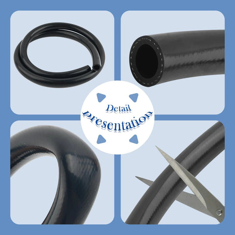 5 ft black silicone heater hose, 3/4 in ID, coolant/water transport, coiled with cross-section and cut-end view
