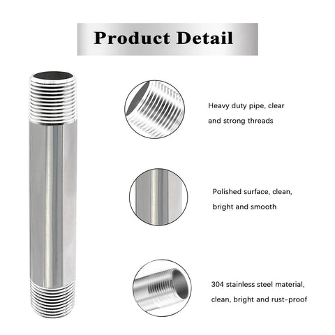 Pipe nipple GeilSpace 1/2 in by 18 in, stainless steel 304 with standard 1/2 in threads, 2 pcs