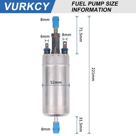 External Fuel Pump Assembly For 1983 To 1991 Ford F150 F250 F350 E150 E250 E350 Mustang Ranger LTD Thunderbird Mercury Marquis Lincoln Continental Replaces E2000 P74028 SP1121 Ready To Plug In Fit with dimensions