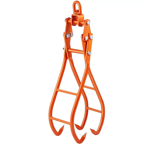 Front view of Four Claw Timber Log Grapple 31 Inch Opening 2205 Lbs Capacity For Tractors, showing orange metal construction.