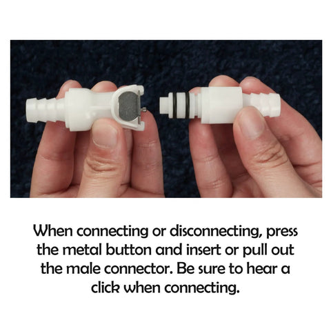 White plastic hose barb inline quick-connect pair, 1 male + 1 female fittings