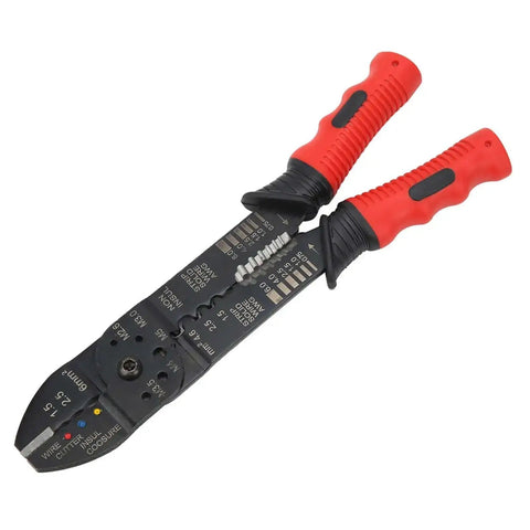 Multifunction Terminal Crimping Tool And Wire Stripper with high carbon steel blades and ergonomic grip for precision wire stripping.