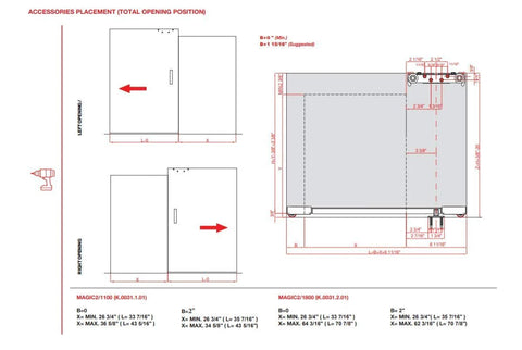 Diagram of Floating Door System Pro Grade Sliding Track Kit With Concealed Barn Door Hardware Patented Designs Made In Italy Free Template Included Ideal For Any Wood Door Slab Boss Level Hidden Track Kit installation measurements and layout.