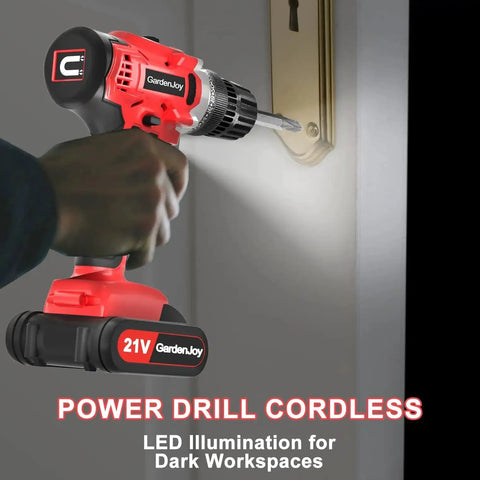 Cordless Drill Set With Battery And Charger, 21V Power Drill with LED, drilling into lock, great for home DIY projects