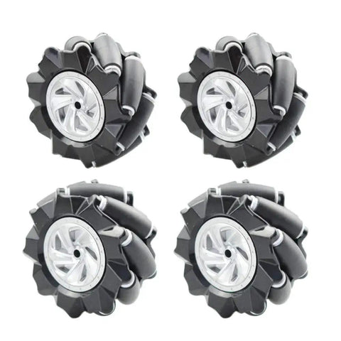 Mecanum Wheel Set For AGV Robots 97mm Omni Directional Wheels With Four 6mm Metal Couplings For DC Motors, DIY Chassis