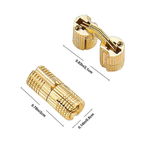 10 Pack Invisible Brass Barrel Hinges Hidden Concealed Furniture Hardware with 180 Degree Opening for DIY Jewelry Box Hand Craft Projects 8 mm x 20 mm, close-up view showing measurements