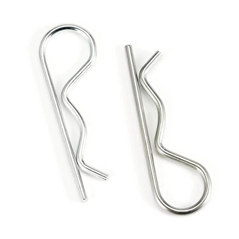 Two stainless steel cotter pins M4x85mm for trailer hitches and towing gear, hairpin clips style, rust resistant and corrosion proof.