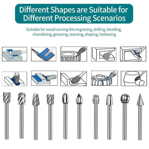 Pro Grade Twenty Piece Wood Engraving Router Bit Set With One Eighth Inch Shank Three Millimeter Burrs HSS High Speed Steel
