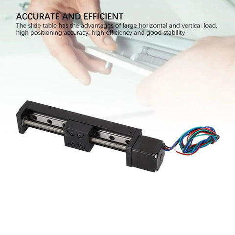 Ultra Smooth Mini Linear Slide Stage Actuator With Nema 11 Stepper Motor, precise motion control, showing 100mm travel and 6mm rail.