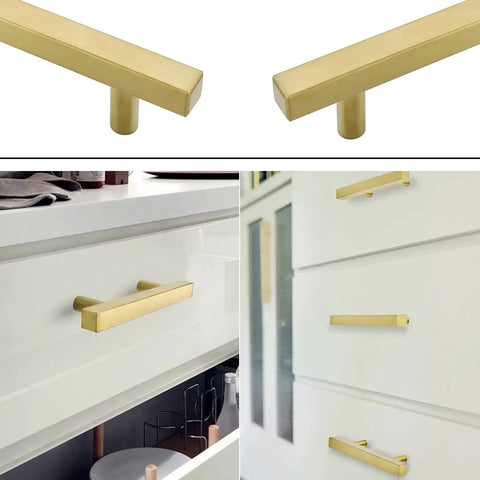 Brushed Brass Cabinet Pulls 3 Inch T Bar Drawer Handles For Kitchen Cupboard And Drawer Hardware Pack Of 10 Durable Stainless Steel Construction