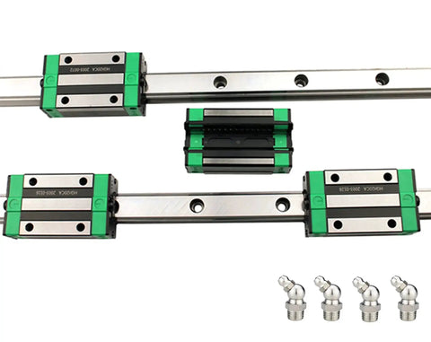 HGR20 500mm Linear Guide Rail Kit with four bearing blocks for DIY CNC routers, lathes, mills, showcasing components.