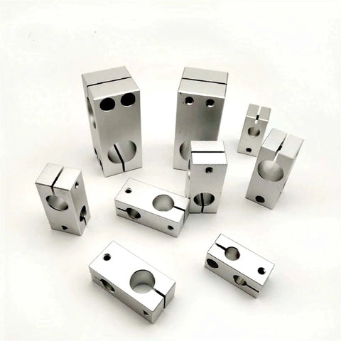 Assorted Aluminum Cross Clamp Pillar Supports for Optical Axis Shafts, 8-32mm size with 15x25 mm outer clamp blocks