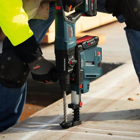 Beast Mode SDS Plus Bulldog Tough Rotary Hammer Bit Half Inch By Eight Inch with Four Cutter Carbide Tipped Head in use on concrete