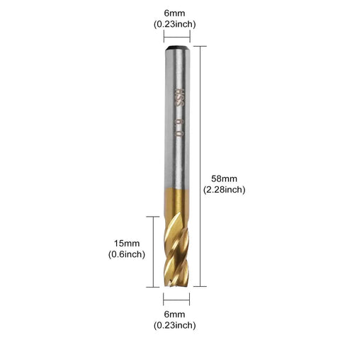 4 Pack 4 Flute Titanium Coated Carbide End Mill Bits One Quarter Inch Shank Six Millimeter CNC Straight Shank Cutter Set For Wood And Aluminum High Speed Milling Bits By TOPPROS product image showing front view with dimensions.