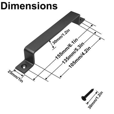 6.1 Inch Barn Door Handles Set Black Gate Pulls dimensions diagram with screws