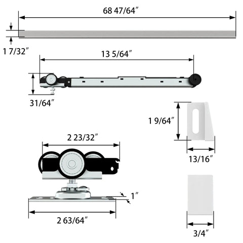 Commercial Grade 6Ft Pocket Door Hardware And Track Set With Soft Close Mechanism dimensions illustration