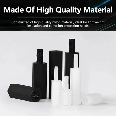 Must Have Nylon Hex Standoff Kit M2 M3 Female And Male Spacers for PCB Drone Prototyping and Computer Circuit Boards Plastic Threaded Spacers Includes White M2 120Pcs And Black M3 180Pcs in Storage Box 300Pcs featuring nylon spacers.