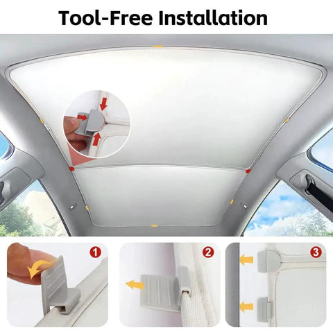 Tesla Model Y Sunshade Roof Double Layer Glass UV Blocking Easy Install demonstration inside car cabin