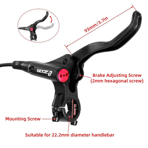 Z00M HB875 MTB hydraulic disc brake lever and caliper, black with red adjustment knob, 22.2mm handlebar clamp