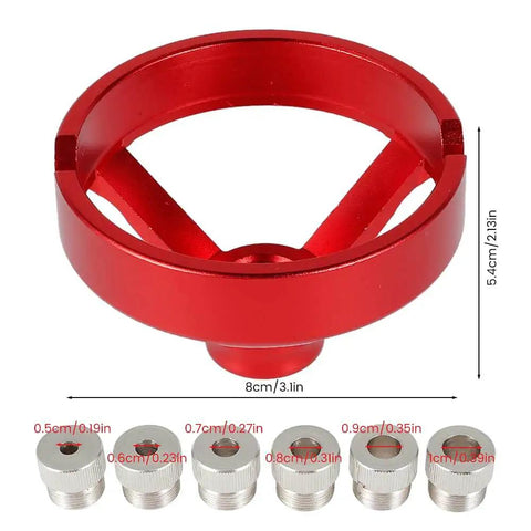 Straight Hole Drill Guide Jig For Drill Press, aluminum alloy construction, with 5 6 7 8 9 10 mm drill bushings shown